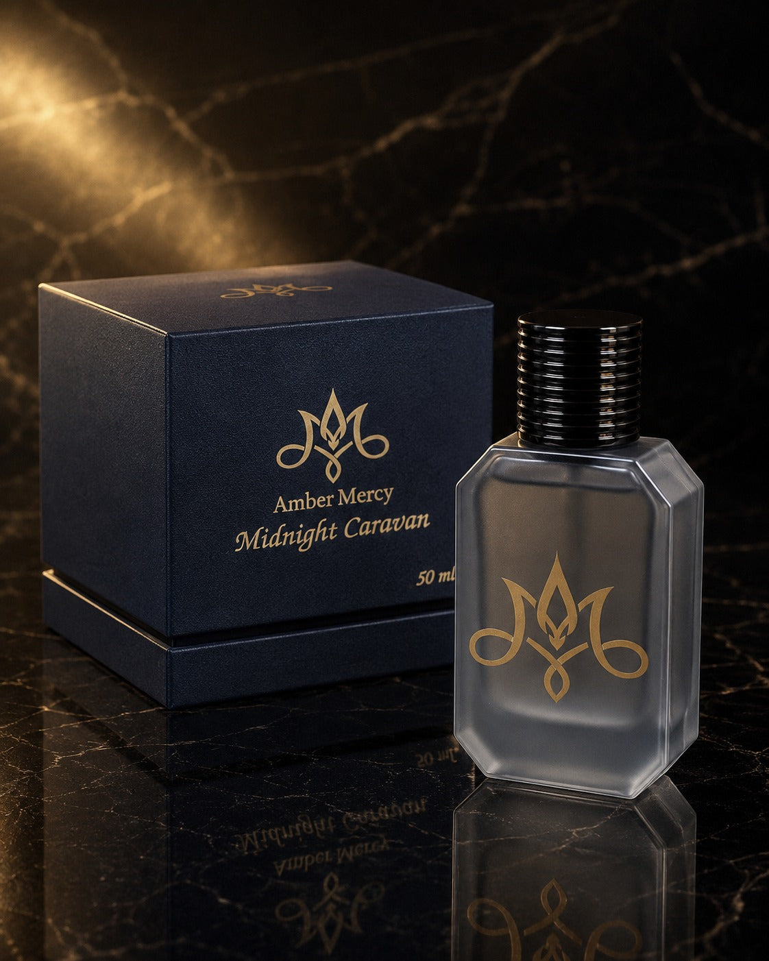 Amber Mercy Midnight Caravan Perfume 50ml - Luxury Frosted Fragrance in Premium Gift Box