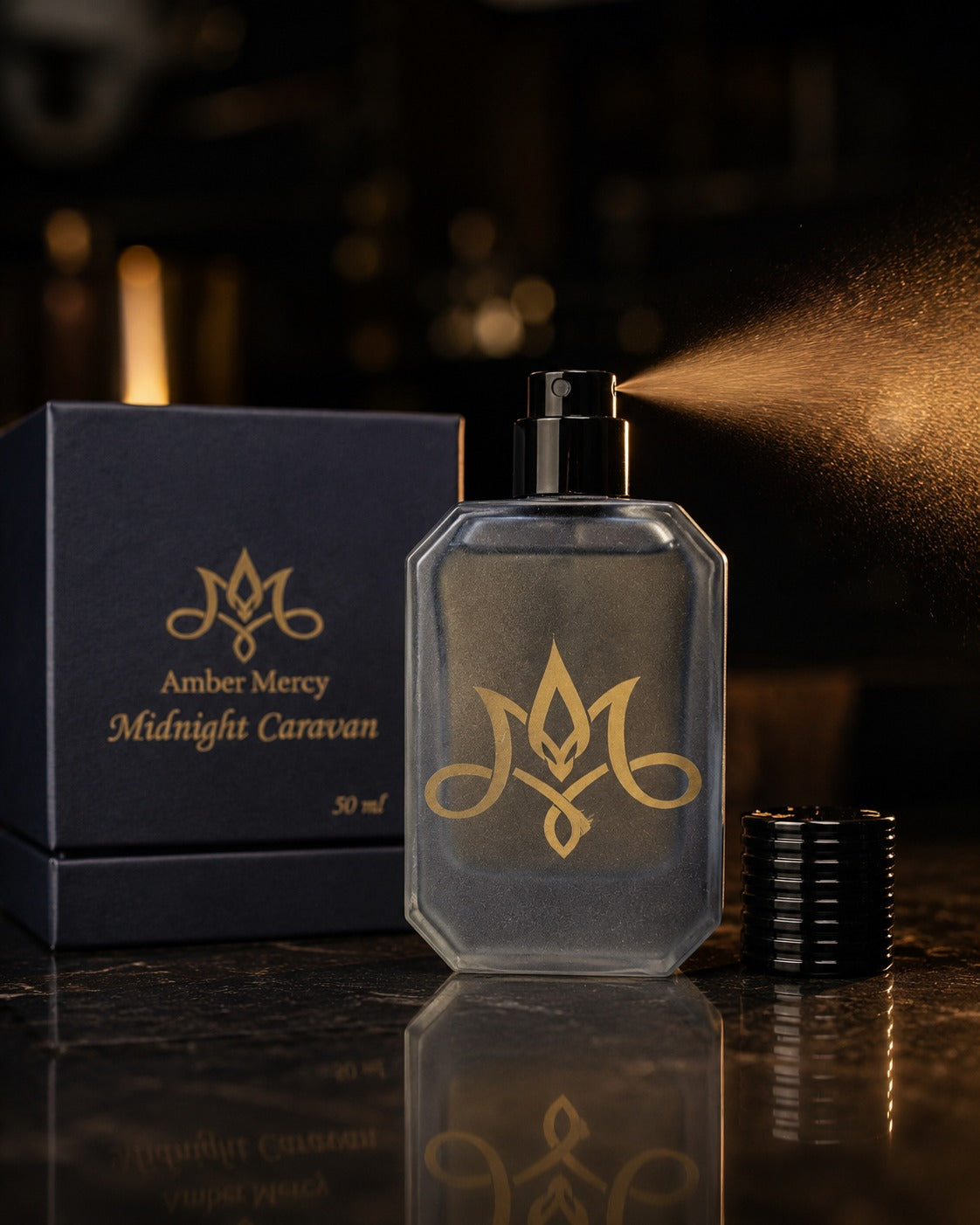 Amber Mercy Midnight Caravan Perfume 50ml - Luxury Frosted Fragrance in Premium Gift Box