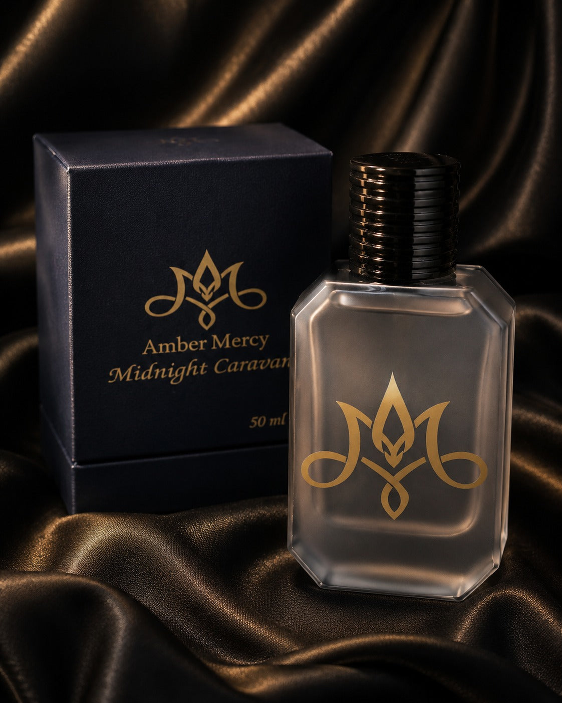 Image of Amber Mercy Midnight Caravan Perfume 50ml - Luxury Frosted Fragrance in Premium Gift Box